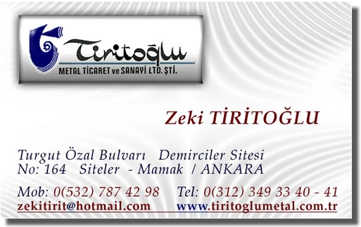 Tiritoğlu Metal kartvizit — iletişim bilgileri